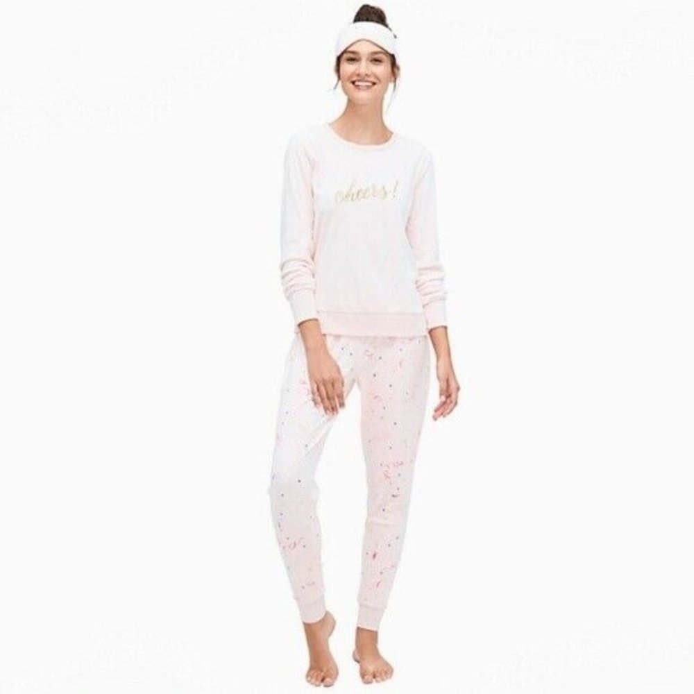 Kate Spade Pink Velour Jogger 3pc CHEERS Pajamas Lounge Set Size XL